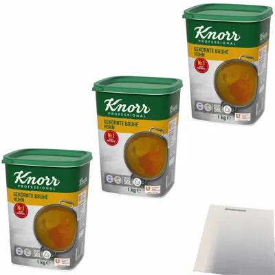 Produktbild von Knorr Gekörnte Brühe Huhn 3er Pack (3x1kg Dose) + usy Block