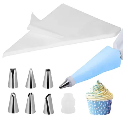 Productafbeelding van Set van 100 wegwerpspuitzakken met 6 spuitmondjes, afmetingen 23 x 35 cm
