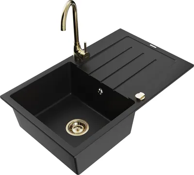 Produktbild von Mexen Bruno 1 Becken-Granitspüle mit Abtropffläche und Mischbatterie Telma, Schwarz - 6513-77-670200-50