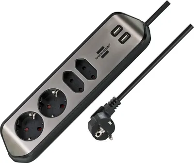 Produktbild von Brennenstuhl 1153590410, 2 m, Drinnen, IP20, Schwarz, Silber, 4 AC-Ausgänge, 100 mm