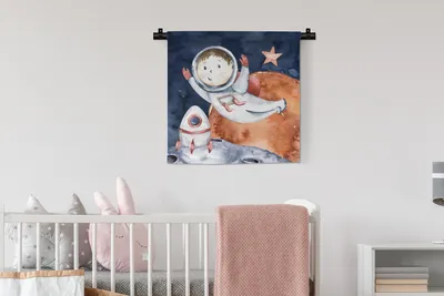 Produktbild von MuchoWow® Wandteppich Wandbehang Weltraum - Mond - Rakete - Jungen - Mädchen - Kinder 60x60 cm Tapisserie Dekoration Wandtuch - Dekorationen - Wand Decke