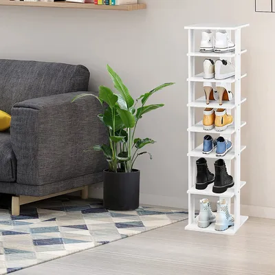 Produktbild von Schuhregal schmal, Standregal mit 8 Ablagen, Schuhhalter, Schuhständer, Schuh Organizer Holz, Schuablage für Halle, Wohnzimmer, Schlafzimmer, Korridor
