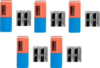 Produktbild von 5 Idena Radierer für Bleistifte und Tinte + 5 Metall Doppelanspitzer