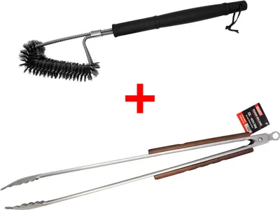 Produktbild von Premium Grillbürste | Reinigungsbürste + XXL Grill-Zange 56 cm Set Camping