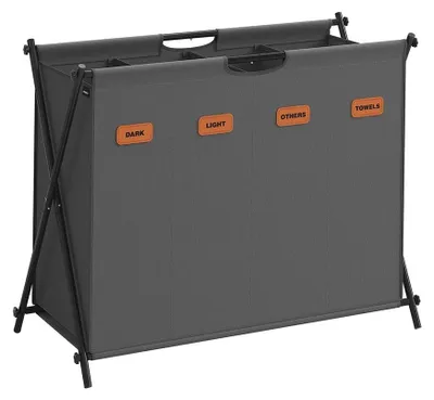 Obrázek produktu pro Skládací košík na prádlo – šedá barva – materiál Oxford 600D – ocelový rám – rozměry 79,9 x 40 x 66 cm