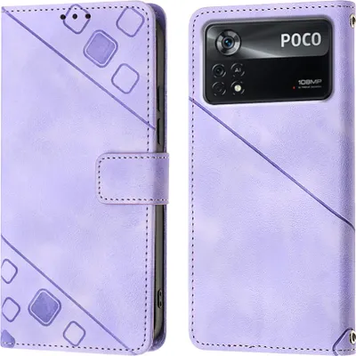Produktbild von Hülle für Xiaomi Poco X4 Pro 5G Prägung Flip Leder Brieftasche Schutzhülle mit Ständer Lila