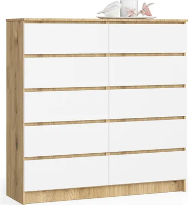 Produktbild von Akord Sideboard 10 Schubladen Eiche Artisan Und Weiß 120X40X121 Cm
