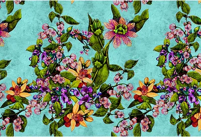 Produktbild von Tadessi Fototapete | Blumen | 4.00 m x 2.70 m | Grün | Blau | Wandbild | Digitaldruck