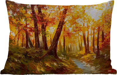 Produktbild von MuchoWow® Outdoor Kissen - Gemälde - Herbst - Wald - Ölgemälde - 50x30 cm - Wetterfest - Lounge Kissen - Sofa kissen - Wohnzimmer Dekoration