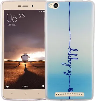 Produktbild von Handy Hülle für Xiaomi Redmi 3 Cover Case Schutz Tasche Motiv Slim Silikon TPU Schriftzug Be Happy Blau