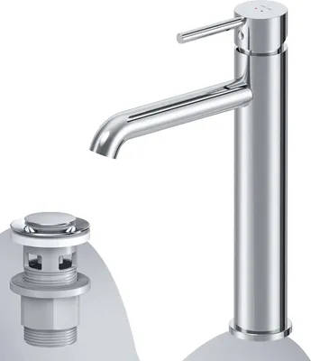 Produktbild von AM.PM Badarmatur mit Pop-Up Ablaufventil für Waschbecken Wasserhahn Bad Chrom Waschtischarmatur mit Ablaufgarnitur 1 1/4 Zoll Messing Ventil Ablauf