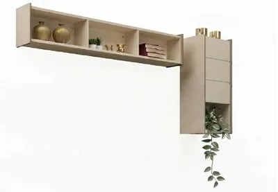 Produktbild von Wandregal Set Beige Modern Hochglanz Hängeregal Regal Wohnzimmer