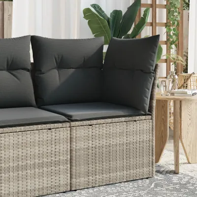 Produktbild von Garten-Ecksofa mit Kissen Hellgrau Poly Rattan, Gartensofas 2024 Neu