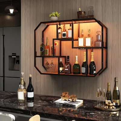 Produktbild von Puluomis Weinregal LED Wandregal mit Musik-Modus 85x63cm, Beleuchtetes Regal mit 7 Farben 58 Modi, Wand- oder Bodenmontage mit Anti-Kipp, Wohnzimmer