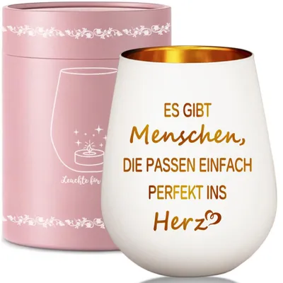 Windlicht aus Glas mit Geschenkbox, Freundschaftsspruch