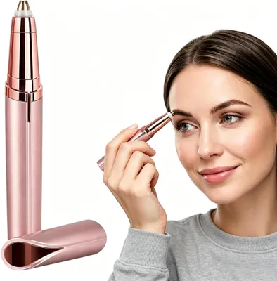 Produktbild von Wiederaufladbarer Gesichtshaarentferner 3 Stück LED Licht USB Augenbrauen Trimmer Roségold für Damen feine Haare und Kontur