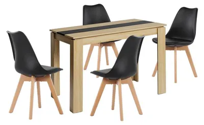 Obrázek produktu pro Jídelní set Essgruppe: jídelní stůl s 4 židlemi, obdélníkový, buk, 110 cm, černá barva