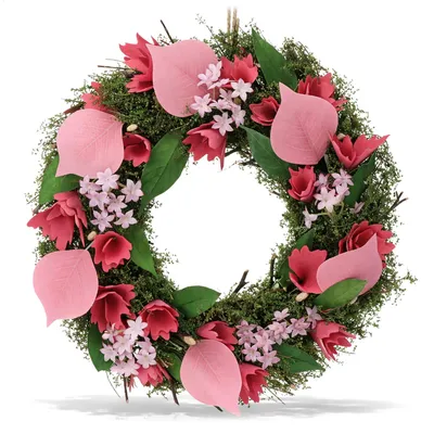 Lentekrans mit Holzblumen, Ø 30 cm, Dekokranz für Tür oder Tisch