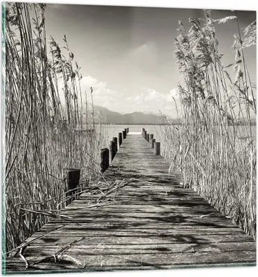 Produktbild von Bilder auf glas - Einteilig - Brücke Pier Sepia - 70x70cm - Glasbilder - Wandbilder - Bilder - zum Aufhängen bereit - Wanddekoration aus Glas - Glas Bilder - Wandbild auf Glas - GAC70x70-4928
