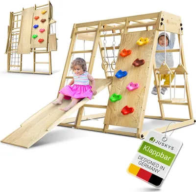 Produktbild von Juskys Maxi Klettergerüst für Kinder - Rutsche, Kletterwand & Schaukel - Natur