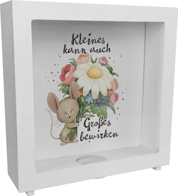Produktbild von Maus Rahmen Spardose aus Holz mit Spruch Kleines kann auch Großes bewirken