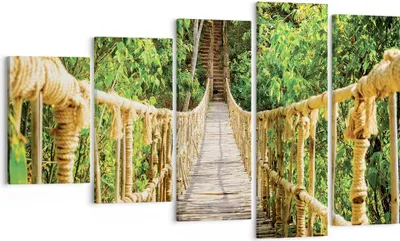Produktbild von Bild auf Leinwand - Leinwandbild - 5 Teile - Brücke Seil Dschungel - 100x60cm - Wand Bild - Wanddeko - Wandbilder - Leinwanddruck - Bilder - Wanddekoration - Leinwand bilder - Wandbild - EG100x60-4319