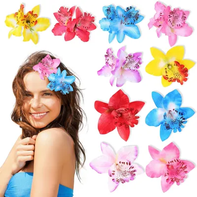 Produktbild von Blumen Haarclips 10 Stück, Orchideen Haarnadeln, für Sommer Party, 2 Stile