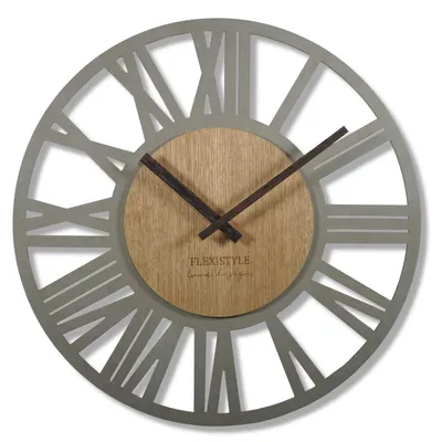 Immagine prodotto di Orologio da parete grande Adulto 50 cm di diametro LOFT Retro in legno di quercia senza ticchettio Soggiorno (grigio/quercia) ...