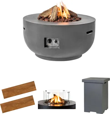 Produktbild von Happy Cocooning Mania Feuertisch Komplettset 19,5 kW Bowl rund 91x91x46 cm Beton-Optik grau