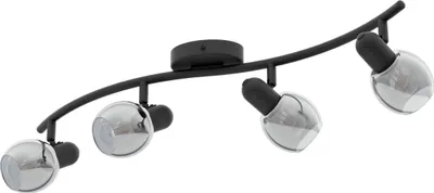 Produktbild von EGLO Deckenlampe Pollica, 4 flammige Deckenleuchte, Deckenstrahler aus Stahl und Rauchglas, Wohnzimmerlampe in Schwarz, Küchenlampe, Flurlampe, E14