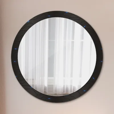 Produktbild von Ø100cm Spiegel - Glasrahmen mit Aufdruck - Wandspiegel Schlafzimmer - futuristisch abstrakt