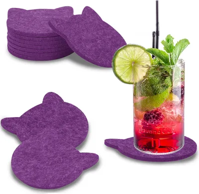 Produktbild von wortek Filz Untersetzer - Deko Tischset I Filzdeckel für Getränke, Tassen, Bar & Tisch, 8er Set I 10cm I Katzenform, Lila