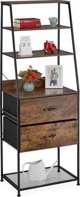 Produktbild von Relaxdays Vintage Regal, 2 Schubladen, 5 Ablagen, Industrial Design, HBT: 164 x 60 x 41,5 cm, Standregal, schwarz/braun