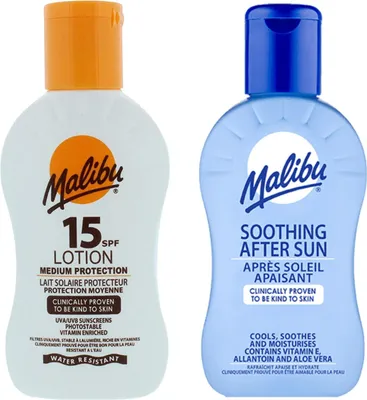 Productafbeelding van Malibu SPF15 zonnebrandlotion 100 ml + aftersun balsem 100 ml Bruiningsset