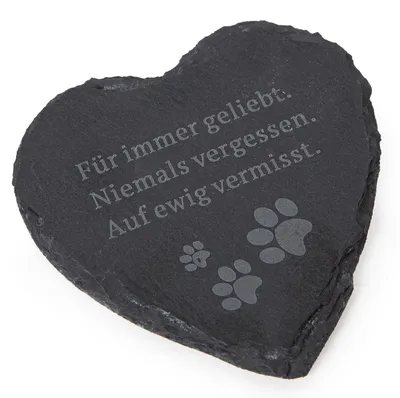 Produktbild von Kleines Herz Gedenkstein Andenken für Tiere 12 x 12 cm Schieferplatte grau