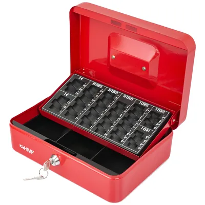 Produktbild von HMF 10022-03 Geldkassette abschließbar mit Münzzählbrett, 25 x 18 x 9 cm, rot