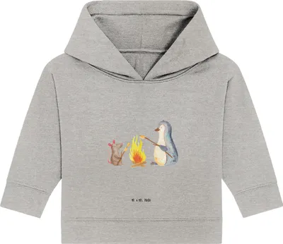 Produktbild von Mr. & Mrs. Panda Organic Baby Hoodie Pinguin Lagerfeuer 12. - 18. Monat - Heather Grey - Geschenk, Kapuzenshirt, Maus, Liebe, Kapuzensweatshirt, Job, Grillen