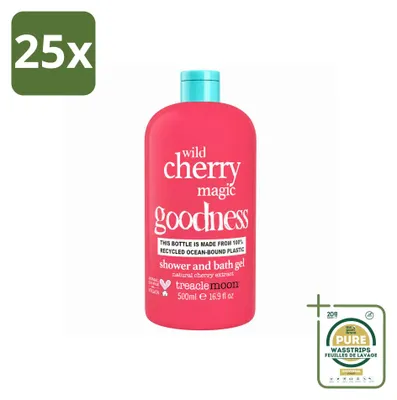 Imagen del producto de 25 unidades de gel de ducha Treaclemoon, aroma "Wild Cherry Magic", 500 ml cada uno. Pack ahorro