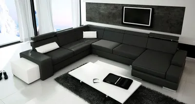 Produktbild von U-Form Sofa mit USB Couch Polster Wohnlandschaft Leder Eckgarnitur XXL
