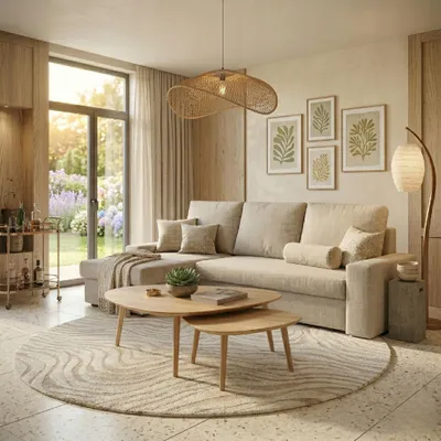 Produktbild von Komvortowy | Ecksofa 230 cm | VELVET | Ausziehbares Ecksofa für das Wohnzimmer | BEIGE | Ecksofa mit Schlaffunktion und Bettkasten | L-Form | Modern Eckcouch | Couch