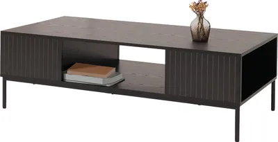 Obrázok produktu pre Konferenčný stolík HWC-O39, stolík rozkladací stolík odkladacie priestory, melamín MDF 39x120x60cm ~ vzhľad dreva čierna