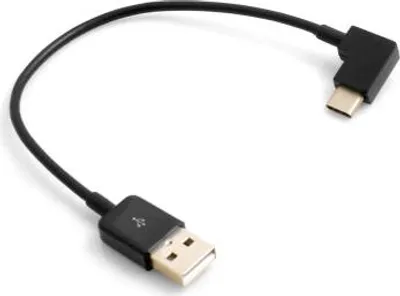 Produktbild von SYSTEM-S USB 3.1 Type C Stecker 90° gewinkelt zu USB A 2.0 Stecker Kabel 20cm in Schwarz