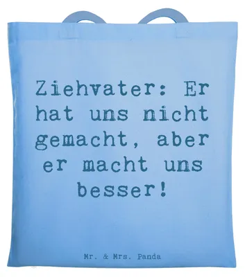 Produktbild von Mr. & Mrs. Panda Shopping Tasche Spruch Ziehvater Liebe - Sky Blue - Geschenk, Kinder, handgemacht, Tote Bag, Adoptivvater, Stoffbeutel, Beutel, Tragetasche, Eltern