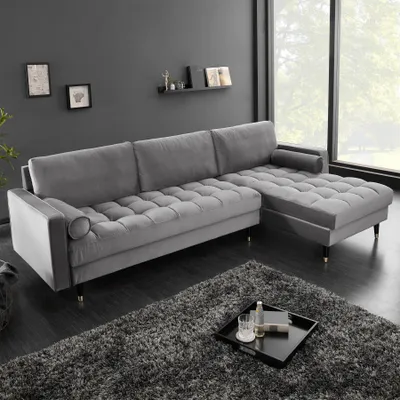 Produktbild von riess-ambiente Elegantes Ecksofa COZY VELVET 260cm grau Samt Federkern 3er-Sofa Eckcouch Sofa Couch