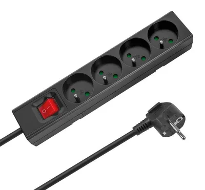 Produktbild von Rebel URZ3530-3-B Verlängerungskabel mit Schalter, 4 Steckdosen (Typ F), 3 Meter, schwarz