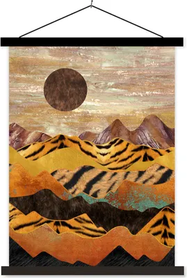 Produktbild von MuchoWow® Textilposter Tigerdruck - Marmor - Gold 60x80 cm mit schwarzem Rahmen - Plakathalter