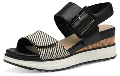 Produktbild von s.Oliver Damen Sandalen mit Keilabsatz mit Schnalle Bequem, Schwarz (Black Comb.