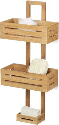 Produktbild von Doucherek aus Bambus mit 3 Dosen für die Badewanne - Abmessungen: ca. 65 x 28 x 15 cm
