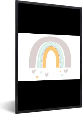 Produktbild von MuchoWow® Gerahmtes Poster Regenbogen - Herzen - Mädchen - Jungen - Pastellfarben 90x60 cm - Poster mit Schwarzem Bilderrahmen Wandposter Rahmen Foto Bilder - Fotorahmen - Foto-Plakat