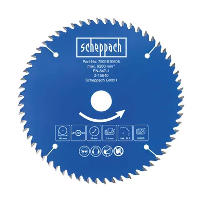Produktbild von Scheppach HW Kreissägeblatt - Ø165 x 20 x 1 x 1,6 mm | 60 Zähne | Ersatzsägeblatt für Handkreissägen